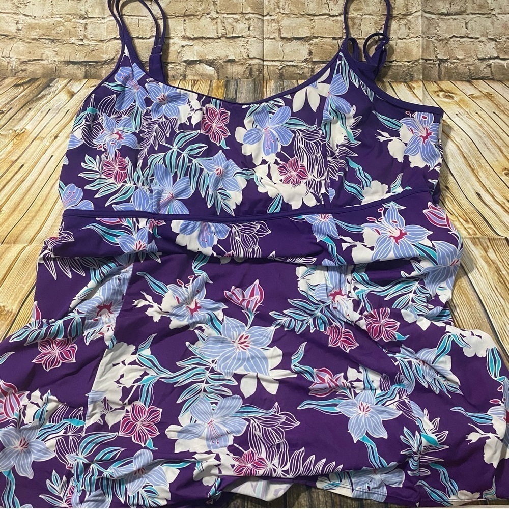 Swimsuits For All Purple Blue Tankini Top Dress